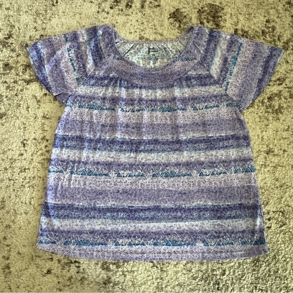 Croft & Barrow Purple and Blue Design Smocked Neckline Top size large